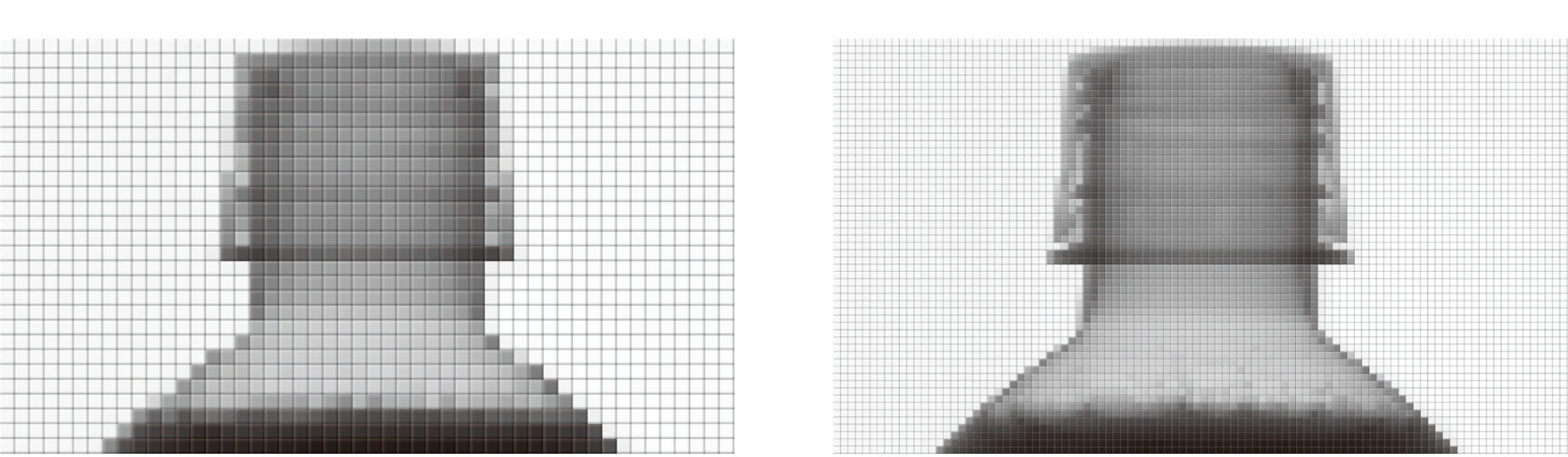 低解像度のペットボトルのX線透過画像と高解像度の画像比較