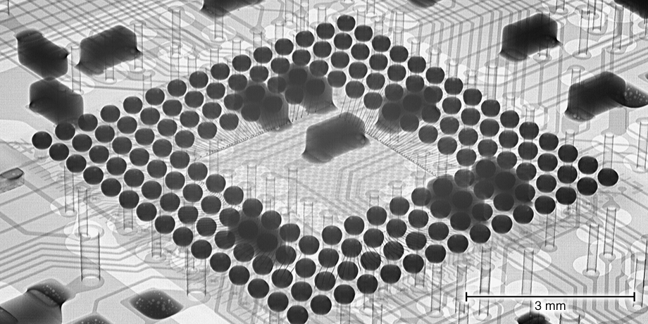 実装基板を傾動カメラで撮影したX線透過画像