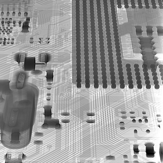電子基板を斜めから撮影したX線透過画像