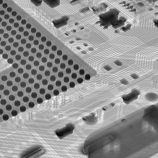 電子基板を斜めから撮影したX線透過画像