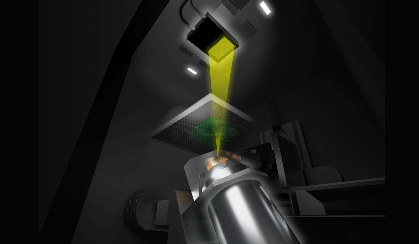 X線管からX線を照射しているイメージ